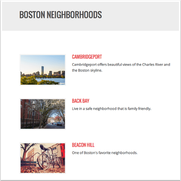 Placester Boston Neighborhoods webpage
