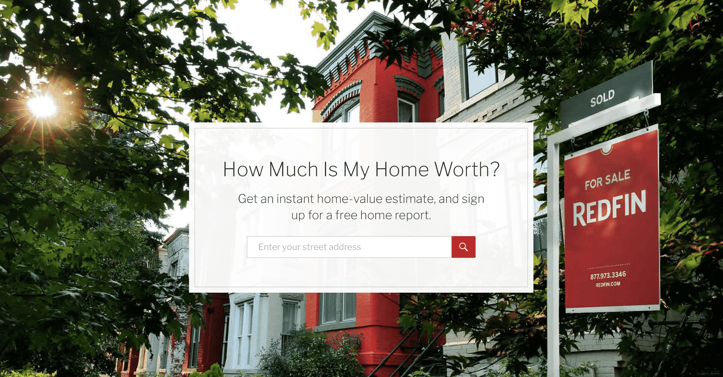 Redfin’s Home Valuation landing page