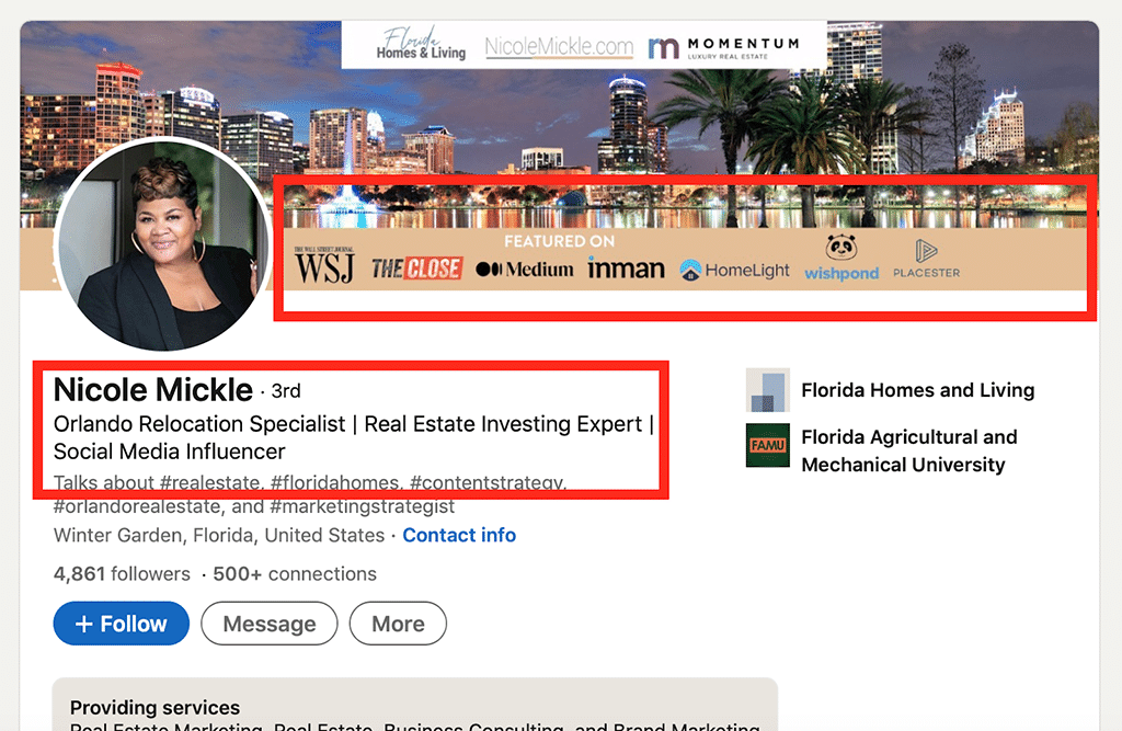 LinkedIn profile that stands out and highlights what makes that agent special
