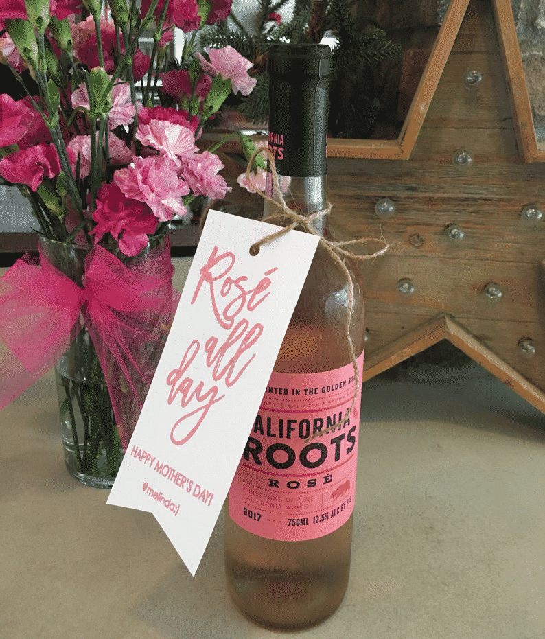 Small bottle of Rosé wine with sweet Happy Mother's Day tag from Esty